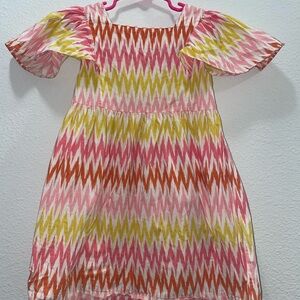 Mini Boden Pink and Yellow Casual Flutter Sleeve Dress